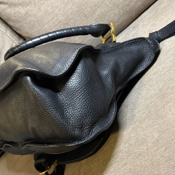 Chloe Marcie Black Leather Satchel with Gold Accents - Picture 8 of 12